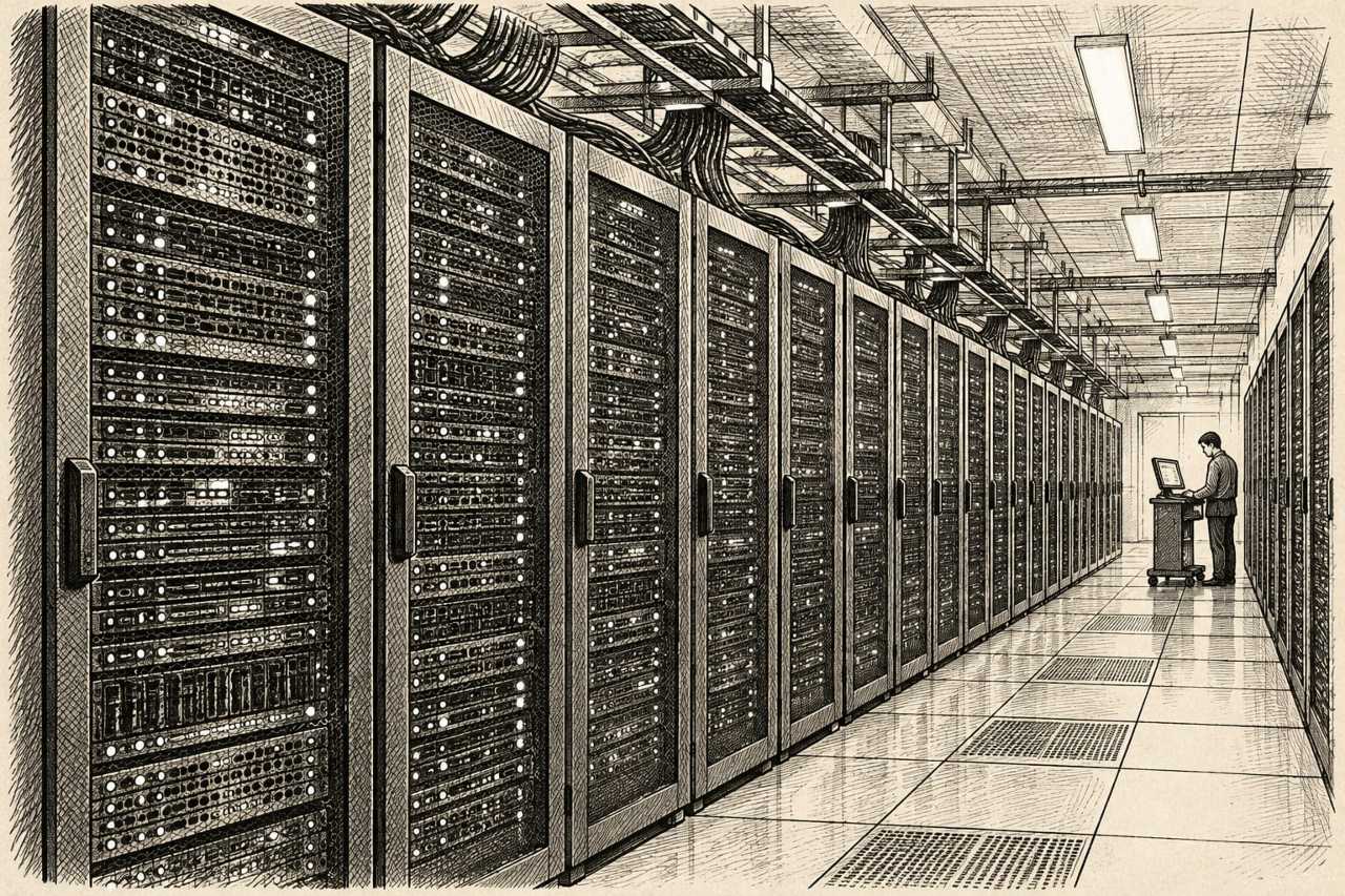 Server racks represent the internet infrastructure at risk