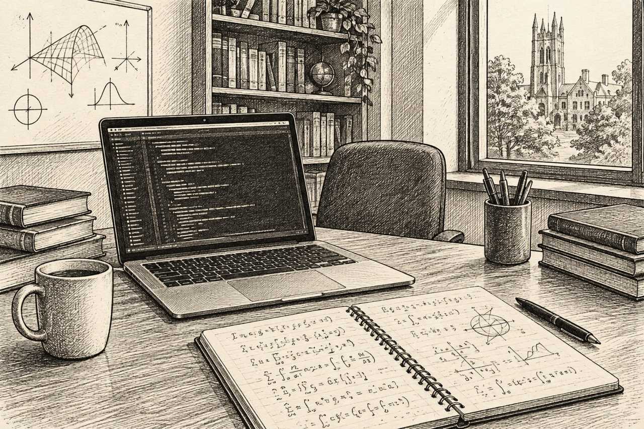 Computer scientist reviewing complex proof calculations